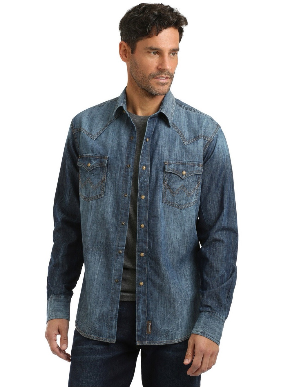 WRANGLER RETRO MEN'S DENIM LONG SLEEVE WESTERN SHIRT MED NWT